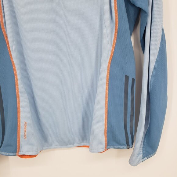 Adidas Quarter Zip Long Sleeve Top L Womens Fitted Formation Workout Blue Orange - Picture 5 of 7